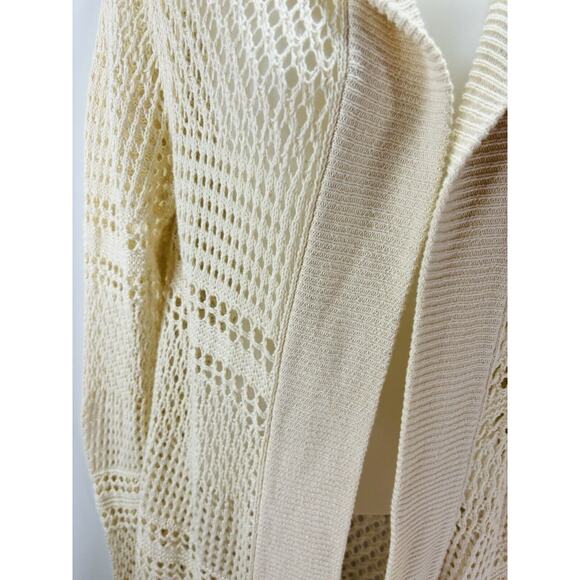 Vintage Y2K Crochet Roxy Boho Artsy Hooded Mid Length Cream Cardigan Size M - Picture 3 of 9
